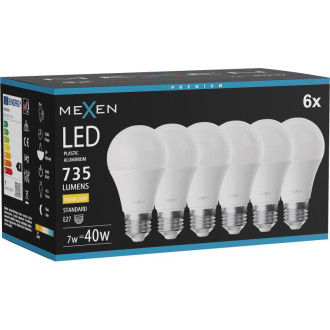 Mexen Nova 6x LED žárovka E27, A60, 7W, teplá - 3000K, 735 lm - L100-E27-0730-01x06