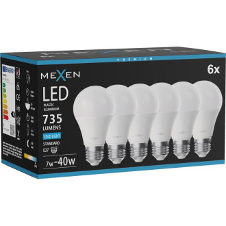 Mexen Nova 6x LED žárovka E27, A60, 7W, studená - 6500K, 735 lm - L100-E27-0765-01x06