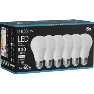 Mexen Nova 6x LED žárovka E27, A60, 8W, neutrální - 4000K, 840 lm - L100-E27-0840-01x06