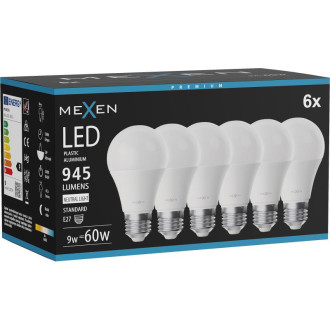 Mexen Nova 6x LED žárovka E27, A60, 9W, neutrální - 4000K, 945 lm - L100-E27-0940-01x06