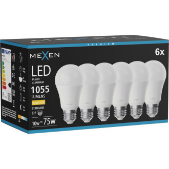 Mexen Nova 6x LED žárovka E27, A60, 10W, teplá - 3000K, 1055 lm - L100-E27-1030-01x06
