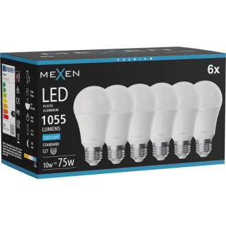 Mexen Nova 6x LED žárovka E27, A60, 10W, studená - 6500K, 1055 lm - L100-E27-1065-01x06