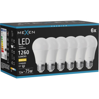 Mexen Nova 6x LED žárovka E27, A60, 12W, teplá - 3000K, 1260 lm - L100-E27-1230-01x06