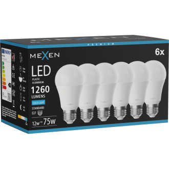 Mexen Nova 6x LED žárovka E27, A60, 12W, studená - 6500K, 1260 lm - L100-E27-1265-01x06