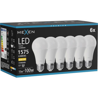 Mexen Nova 6x LED žárovka E27, A60, 15W, teplá - 3000K, 1575 lm - L100-E27-1530-01x06