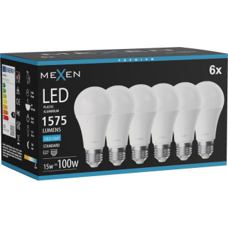 Mexen Nova 6x LED žárovka E27, A60, 15W, studená - 6500K, 1575 lm - L100-E27-1565-01x06