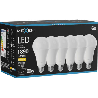 Mexen Nova 6x LED žárovka E27, A70, 18W, teplá - 3000K, 1890 lm - L100-E27-1830-01x06