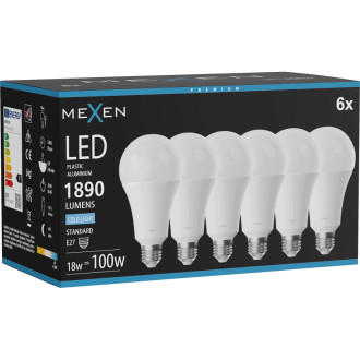 Mexen Nova 6x LED žárovka E27, A70, 18W, studená - 6500K, 1890 lm - L100-E27-1865-01x06