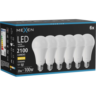 Mexen Nova 6x LED žárovka E27, A70, 20W, teplá - 3000K, 2100 lm - L100-E27-2030-01x06
