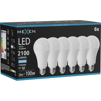Mexen Nova 6x LED žárovka E27, A70, 20W, studená - 6500K, 2100 lm - L100-E27-2065-01x06