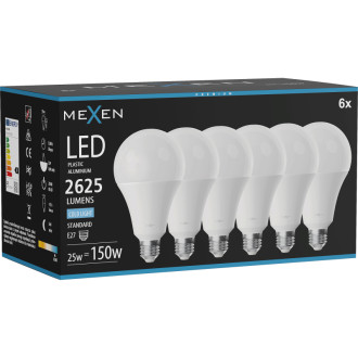 Mexen Nova 6x LED žárovka E27, A95, 25W, studená - 6500K, 2625 lm - L100-E27-2565-01x06
