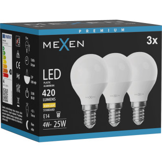 Mexen Nova 3x LED žárovka E14, G45, 4W, teplá - 3000K, 420 lm - L101-E14-0430-01x03