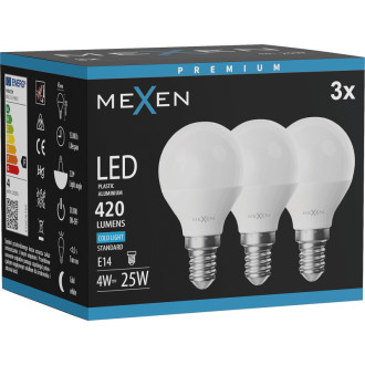 Mexen Nova 3x LED žárovka E14, G45, 4W, studená - 6500K, 420 lm - L101-E14-0465-01x03