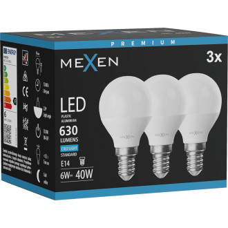Mexen Nova 3x LED žárovka E14, G45, 6W, studená - 6500K, 630 lm - L101-E14-0665-01x03