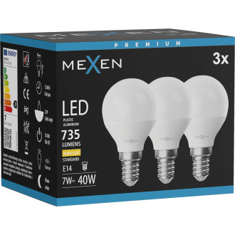 Mexen Nova 3x LED žárovka E14, G45, 7W, teplá - 3000K, 735 lm - L101-E14-0730-01x03