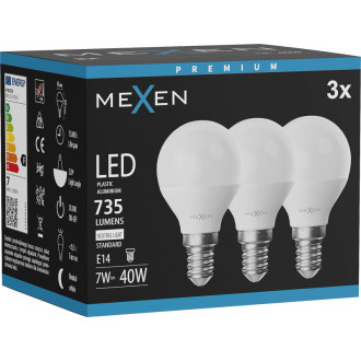 Mexen Nova 3x LED žárovka E14, G45, 7W, neutrální - 4000K, 735 lm - L101-E14-0740-01x03