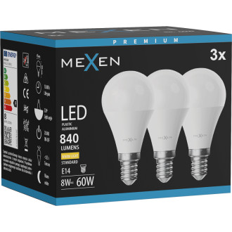 Mexen Nova 3x LED žárovka E14, G45, 8W, teplá - 3000K, 840 lm - L101-E14-0830-01x03