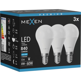 Mexen Nova 3x LED žárovka E14, G45, 8W, studená - 6500K, 840 lm - L101-E14-0865-01x03