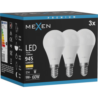 Mexen Nova 3x LED žárovka E14, G45, 9W, teplá - 3000K, 945 lm - L101-E14-0930-01x03
