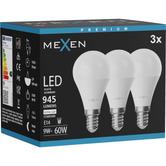 Mexen Nova 3x LED žárovka E14, G45, 9W, neutrální - 4000K, 945 lm - L101-E14-0940-01x03