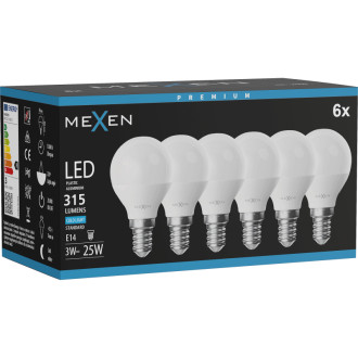 Mexen Nova 6x LED žárovka E14, G45, 3W, studená - 6500K, 315 lm - L101-E14-0365-01x06