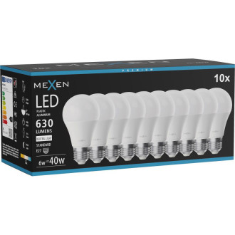 Mexen Nova 10x LED žárovka E27, A60, 6W, neutrální - 4000K, 630 lm - L100-E27-0640-01x10
