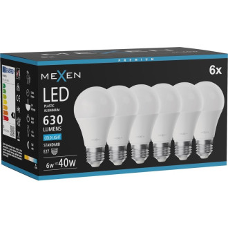 Mexen Nova 10x LED žárovka E27, A60, 6W, studená - 6500K, 630 lm - L100-E27-0665-01x10