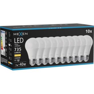 Mexen Nova 10x LED žárovka E27, A60, 7W, teplá - 3000K, 735 lm - L100-E27-0730-01x10