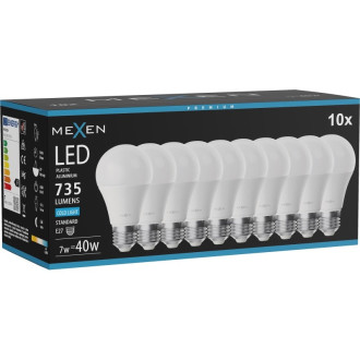 Mexen Nova 10x LED žárovka E27, A60, 7W, studená - 6500K, 735 lm - L100-E27-0765-01x10