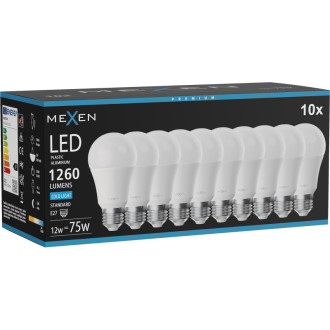 Mexen Nova 10x LED žárovka E27, A60, 12W, studená - 6500K, 1260 lm - L100-E27-1265-01x10