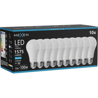 Mexen Nova 10x LED žárovka E27, A60, 15W, studená - 6500K, 1575 lm - L100-E27-1565-01x10