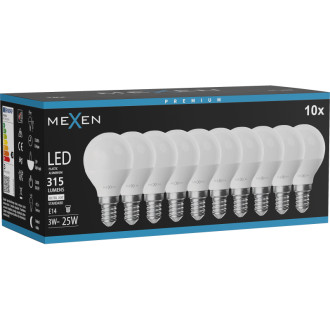 Mexen Nova 10x LED žárovka E14, G45, 3W, neutrální - 4000K, 315 lm - L101-E14-0340-01x10