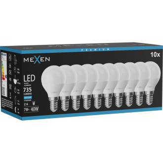 Mexen Nova 10x LED žárovka E14, G45, 7W, studená - 6500K, 735 lm - L101-E14-0765-01x10