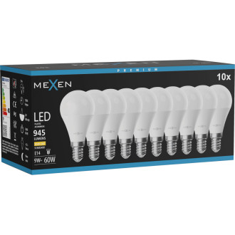 Mexen Nova 10x LED žárovka E14, G45, 9W, teplá - 3000K, 945 lm - L101-E14-0930-01x10