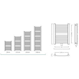 Koupelnový radiátor RETTO, rozměr 540x1800 mm, barva C12 graphite