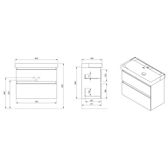 ALTAIR umyvadlová skříňka 76x60x37cm, dub emporio
