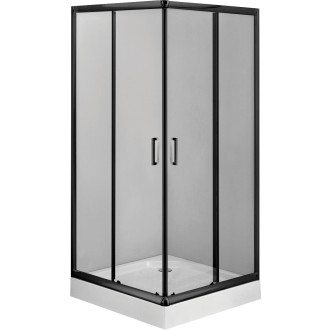 Deante Set: Čtvercový sprchový kout Funkia nero, čiré sklo + vanička, 90 × 90 cm KDDZN41K