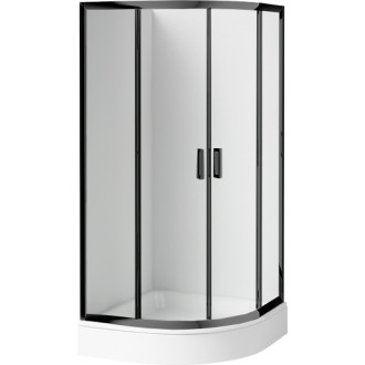 Deante Čtvrtkruhový sprchový kout Funkia nero, čiré sklo + vanička, 80 × 80 cm KDDZN52K