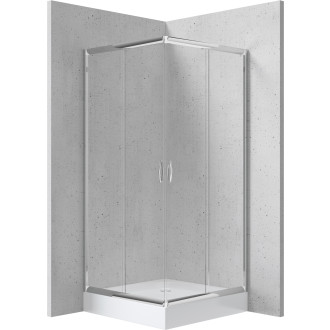 Deante Set: Čtvercový sprchový kout Funkia chrom, čiré sklo + vanička, 90 × 90 cm KYCZ041K