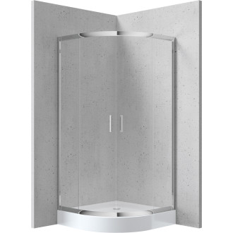 Deante Čtvrtkruhový sprchový kout Funkia chrom, čiré sklo +  vanička, 80 × 80 cm KYPZ052K