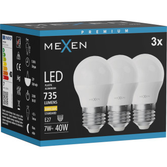 Mexen Nova 3x LED žárovka E27, G45, 7W, teplá - 3000K, 735 lm - L101-E27-0730-01x03