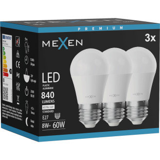 Mexen Nova 3x LED žárovka E27, G45, 8W, neutrální - 4000K, 840 lm - L101-E27-0840-01x03