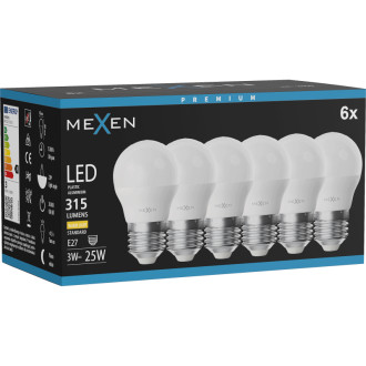 Mexen Nova 6x LED žárovka E27, G45, 3W, teplá - 3000K, 315 lm - L101-E27-0330-01x06