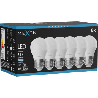 Mexen Nova 6x LED žárovka E27, G45, 3W, studená - 6500K, 315 lm - L101-E27-0365-01x06