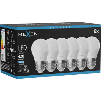 Mexen Nova 6x LED žárovka E27, G45, 4W, studená - 6500K, 420 lm - L101-E27-0465-01x06