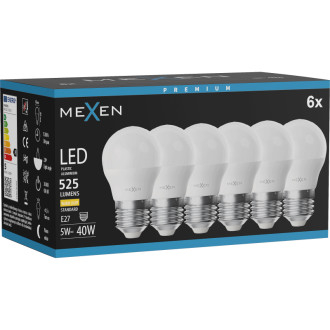 Mexen Nova 6x LED žárovka E27, G45, 5W, teplá - 3000K, 525 lm - L101-E27-0530-01x06