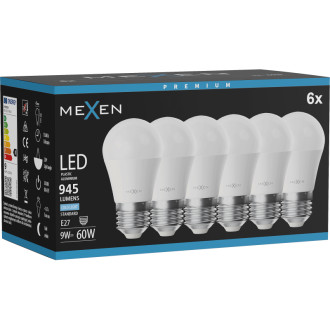 Mexen Nova 6x LED žárovka E27, G45, 9W, studená - 6500K, 945 lm - L101-E27-0965-01x06