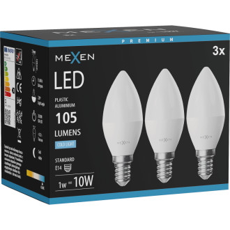 Mexen Nova 3x LED žárovka E14, C37, 1W, studená - 6500K, 105 lm - L102-E14-0165-01x03