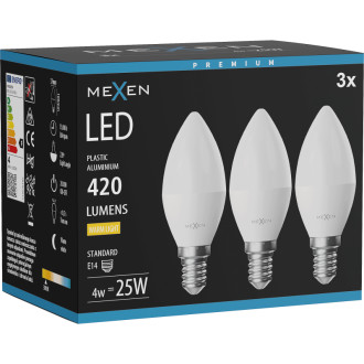Mexen Nova 3x LED žárovka E14, C37, 4W, teplá - 3000K, 420 lm - L102-E14-0430-01x03