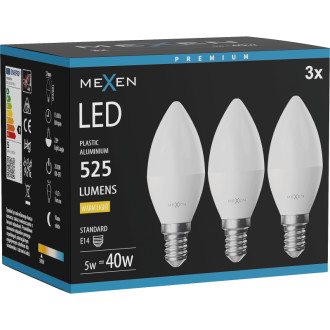 Mexen Nova 3x LED žárovka E14, C37, 5W, teplá - 3000K, 525 lm - L102-E14-0530-01x03